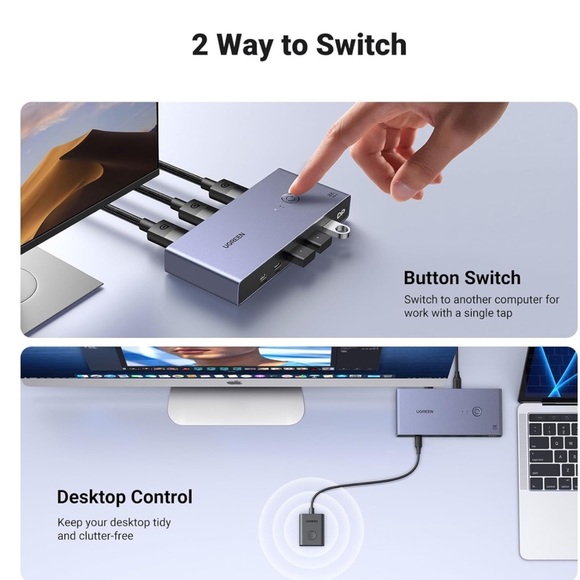 UGREEN 8K Displayport KVM Switch DP 1.4 with 4 USB 3.0 Ports (3 USB-A + 1 USB-C) - Picture 2 of 8